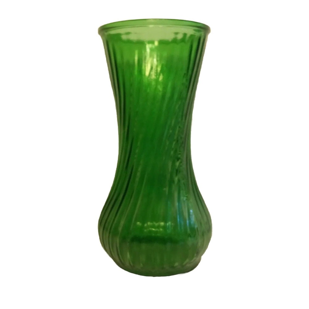Vintage MCM Hoosier‎ Glass Vase Emerald Green 4081 4091 Ribbed 9.5" Midcentury